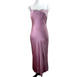 Express Satin Slip Dress Mauve Pink Cowl Neck Midi w/ Side Slit Women’s Small